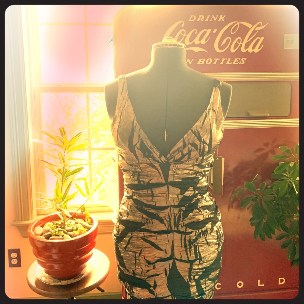 Nicole Miller metallic silver/black dress